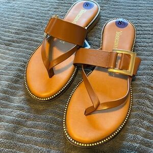Toscanna Brown Sandals with Gold Accent | Size 8.5 | NWT